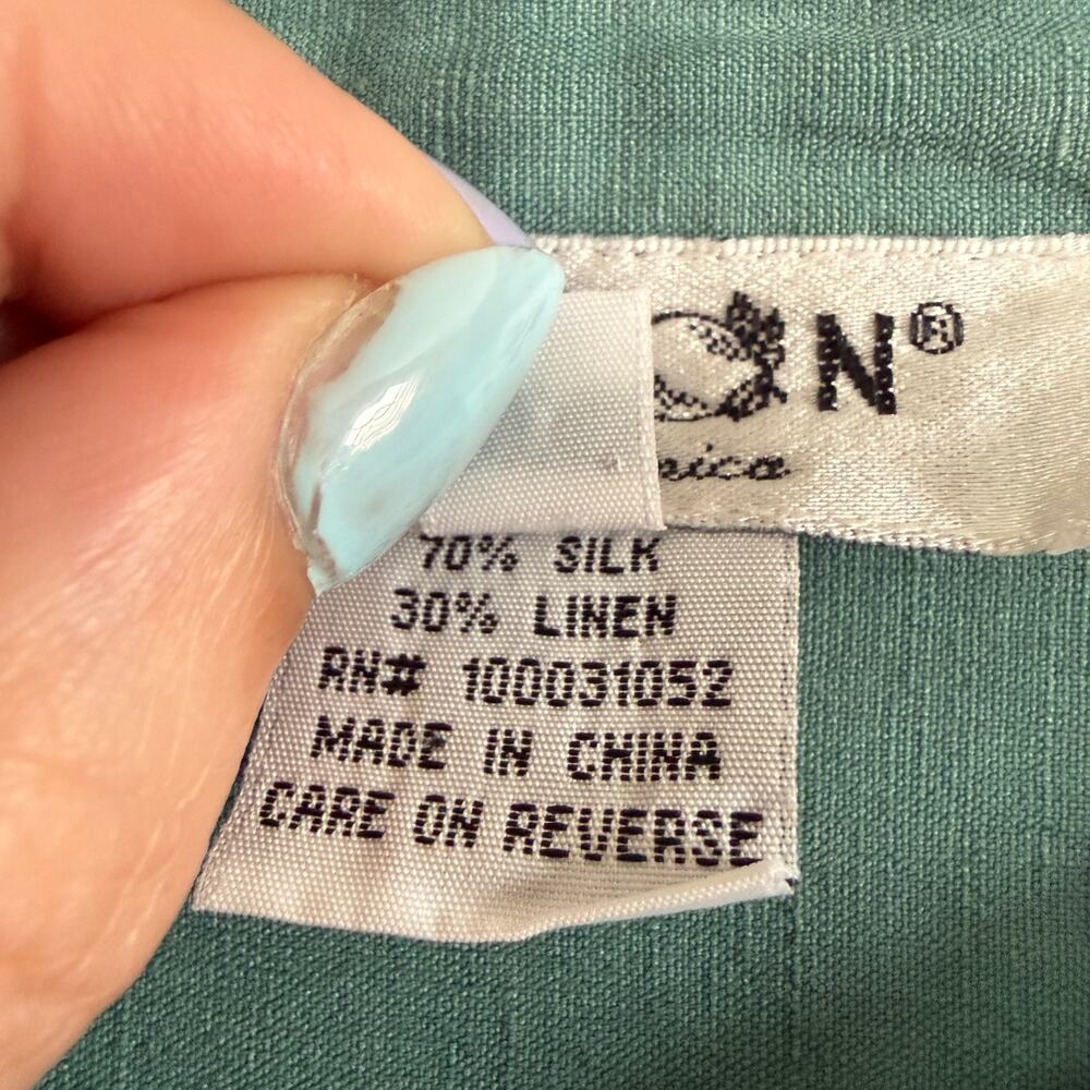 CITRON Santa Monica | Green Silk Linen Blend Button Down Tunic 0X / 18W - 20W - Picture 7 of 7